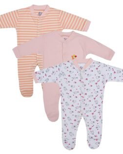 Magic Town New Born Baby Multi-Color Long Sleeve Body Suit,Romper, Sleep Suit for Boys and Girls Unisex Combo Pack (Pack of 3) (0-3 Months, Pink)
