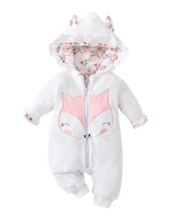 Hopscotch Girls Full Sleeves White Floral Hooded Bodysuit