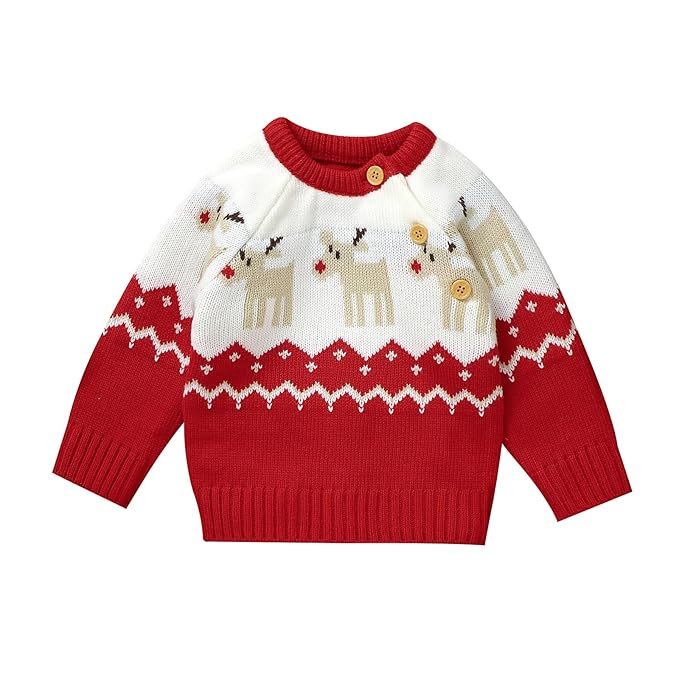 mimixiong Baby Christmas Sweater Toddler Reindeer Outfit Red Clothes