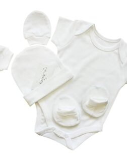 Picksparrow Cotton Newborn Baby Rompers, Cap, Booties, Mittens Set/Newborn Essentials (Solid White, Pack of 4)