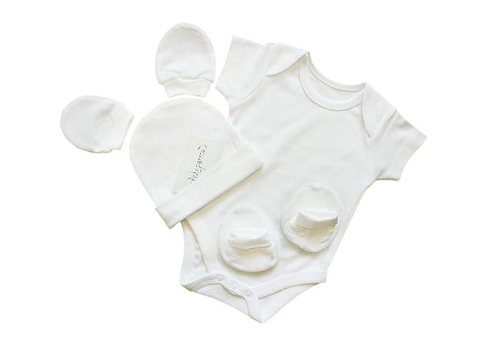 Picksparrow Cotton Newborn Baby Rompers, Cap, Booties, Mittens Set/Newborn Essentials (Solid White, Pack of 4)