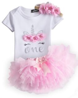 NNJXD Baby Girls 1st Birthday Unicorn Outfits Set Rainbow Tutu Skirt+ Unicorn T-Shirt+ Flower Headband