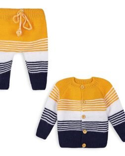 Handmade Crochet Knitted Yellow Pyjamas Sweater Cord Set for Baby Boys & Girls for Birthday Wedding New Born Showers Photography 0-24 Months.