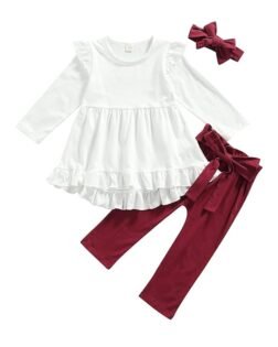 Toddler Kid Baby Girls Clothes Long Sleeve T-Shirt Dress Top Leggings Pants Set Headband 3Pcs Fall Winter Outfits