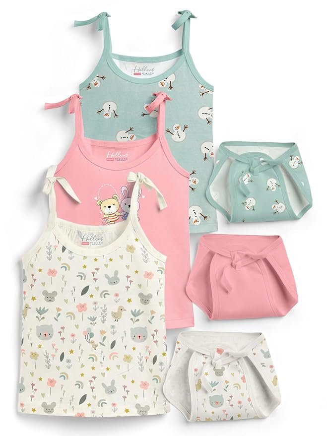 HELLCAT 100% Cotton Strap Open Jhabla T Shirt and Nappy Matching Co-ords Set for Babies - Pack of 3 | Jabla and Langot Set for Babies (Unisex, 0-6 Month)