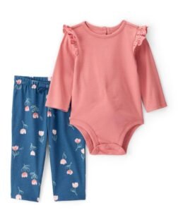 Carter's Baby Girl Full Sleeve Floral Bodysuit Pant Set (Pack of 1) | Soft Cotton Outfit Set | Cute & Comfortable Everyday Wear