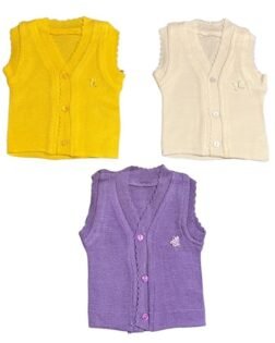 Infantbond New Born Baby Winter Sleeveless Sweater | Inner wear Sweater | Cut sleeves sweater for Baby | Baby Cut sweater (0-2 M) (Pack of 3) (Note: Colours & Designs May Vary)