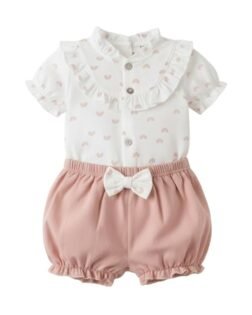 TBM Baby Girls Cotton Printed T-Shirt & Shorts Set | Peach Color | Soft & Stylish Infant Outfit with Bow | Comfortable Casual Wear Dress| Summer Fashion Baby Clothes