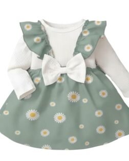A.T.U.N. (ALL THINGS UBER NICE) Baby Girls Poly Silk Printed Dress with Bow Straps & Ruffle Sleeves | Stylish Winter Frock for Kids | Cute Long Sleeve Party Frock
