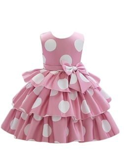 Niren Enterprise Baby-Girl's Satin Blend A-Line Knee-Length Pink Polka DOT Frock