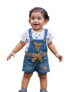 Baby Girls Denim Dungaree with Printed Top – Cute & Comfy Outfit with Adjustable Straps | Stylish Kids Wear Set