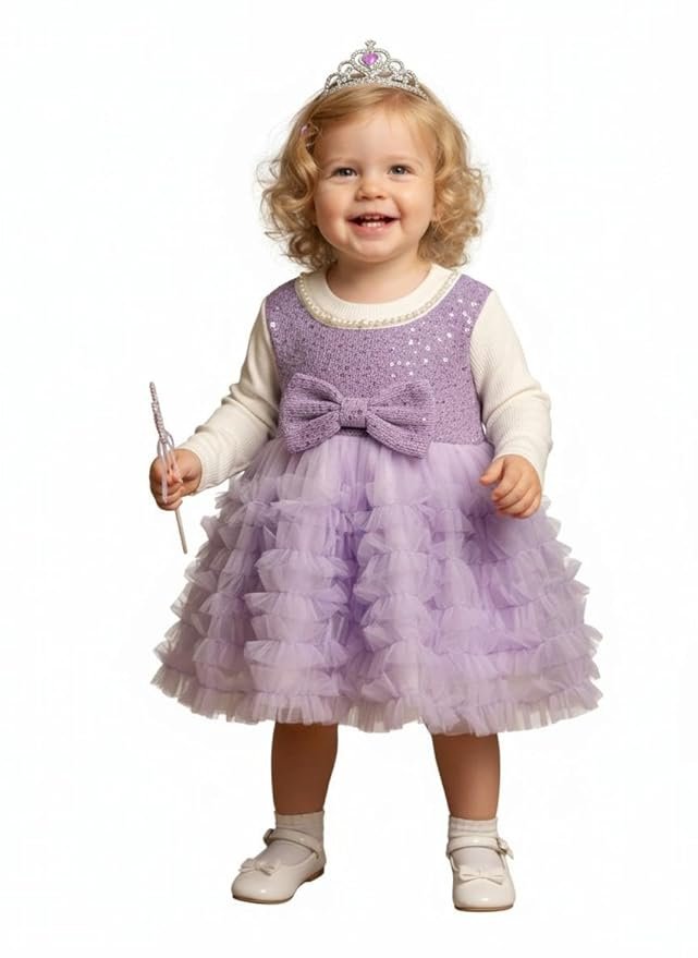 A.T.U.N. (ALL THINGS UBER NICE) Baby Girls Winter Cotton Party Dress | Soft Warm Full Sleeve Dress with Cute Detailing | Comfortable for Kids