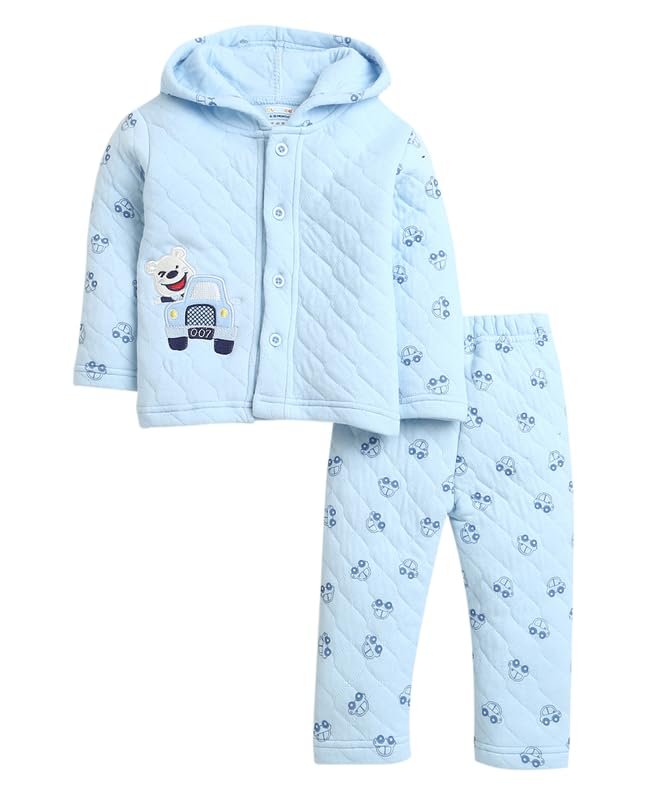 BUMZEE Blue Boys Full Sleeves Polyfill Winter Wear Set (Peb9828)
