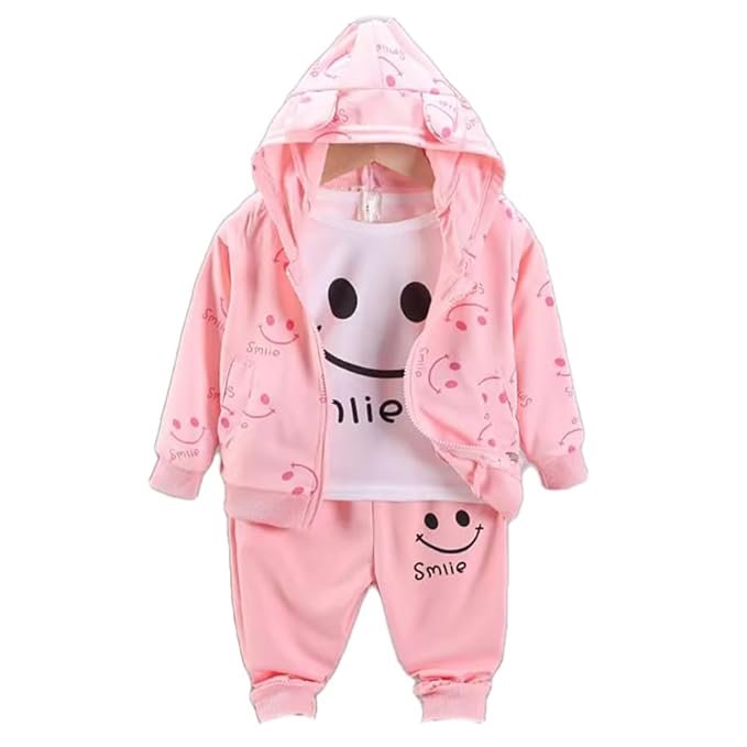 Bold N Elegant Cotton Classy Solid Stripe Print T-Shirt With Hood Jacket & Jogger Pants 3 Piece Winter Clothing Set For Infant Toddler Baby Boy's Girl Kids