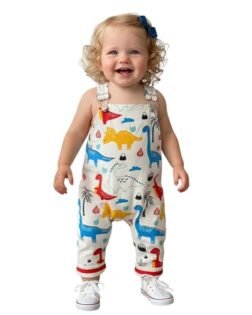 A.T.U.N. (ALL THINGS UBER NICE) Baby Boys & Girls Cotton Printed Dungaree | Soft Adjustable Strap Romper | Comfortable Playtime Outfit with Fun Dinosaur Print for Unisex Babies