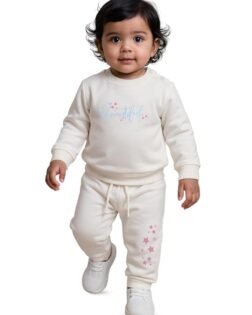 Nuego Cotton Printed Baby Girls Matching Set Coords with Round Neck Sweatshirt and Joggers New Born Baby Dress Co-ords Clothing Set for Newborn (3-24 Months) - Multicolour