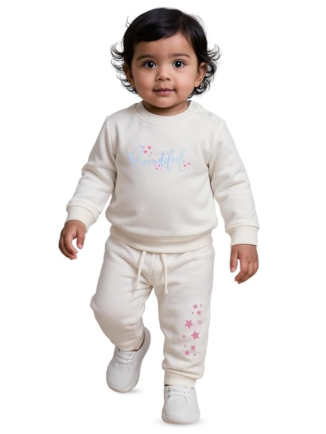 Nuego Cotton Printed Baby Girls Matching Set Coords with Round Neck Sweatshirt and Joggers New Born Baby Dress Co-ords Clothing Set for Newborn (3-24 Months) - Multicolour