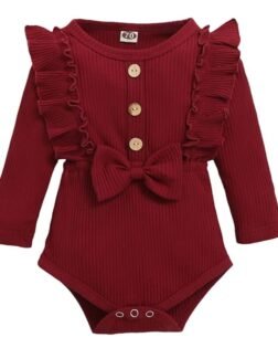 Hopscotch Girls Polyester and Spandex Bow Applique Bodysuit in Burgundy Color