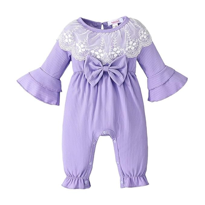 Hopscotch Girls Full Sleeves Purple Bow Applique Lace Trim Bodysuit