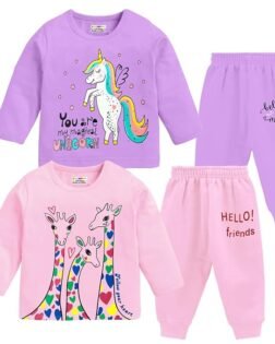 Kuchipoo Girls Regular Fit Cotton T-Shirts and Pyjamas Set