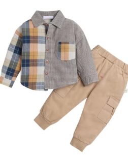 Hopscotch Boys Multicolor Cotton and Polyester Checkered Shirt And Jogger Set