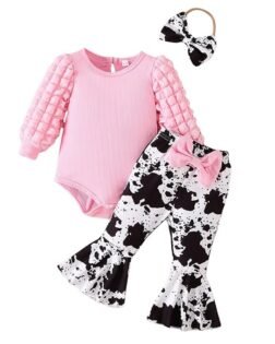 Hopscotch Baby Girls Textured Print Full Sleeves Pink Pant set