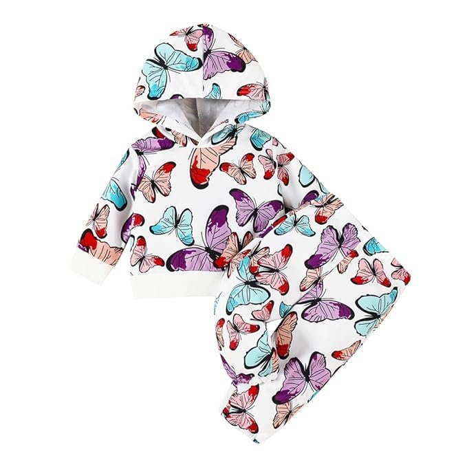 Hopscotch Girls Full Sleeves Multi 2-Pc Butterfly Print Sweatshirt & Pants