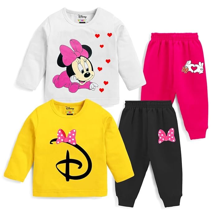 Kuchipoo Baby Girl Regular Fit Cotton T-Shirts and Pyjamas Set (© Disney-PSUT-103