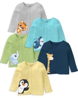 minicult Cotton Unisex Front Open Full Sleeve T-Shirt with snap Buttons and Cute Prints Combo Pack