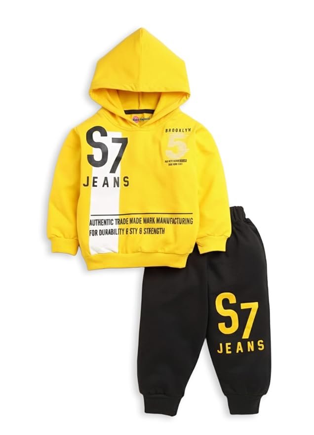 Pure Cotton Full Sleeves Winter Hoodie Sweatshirt and Full Pant Set For Boys Kids