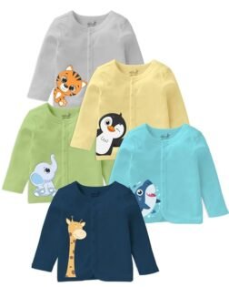 minicult Set of Cotton Unisex Front Open T-Shirt with snap Buttons Pack 5 jhabla