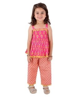 superminis Girls Cotton Floral Printed Gotta Work Kurti Duppata and Matching Afgani Ethnic Wear Set
