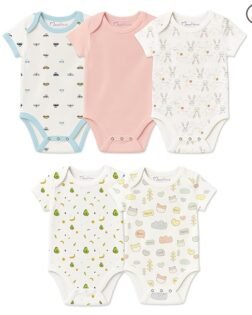 MOM'S HOME Soft Organic cotton Unisex New Born Baby Onesie/BodySuit | 0-3 Months | Pack of 5