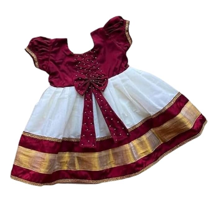 Angel f Studio Baby-Girl's Cotton Silk Fit and Flare Midi pattu Pavadai for Kids