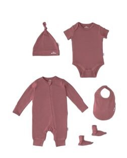 Bamboo Cotton Baby Girl Layette Set | 5-Piece | Suit, Bib, Cap & Booties| Ultra-Soft Newborn Gift Set |Soft & Breathable Baby Set