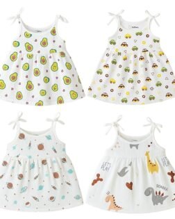 Kidbea® 100% Organic Cotton Newborn Baby Girls Sleeveless Dress | Casual Muslin Frock with Multiple Cute Prints for Infants
