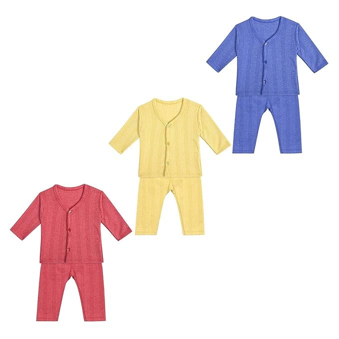 superminis Baby Boys and Baby Girls Bright Color Front Open Thermal Top and Pyjama Set for Winter