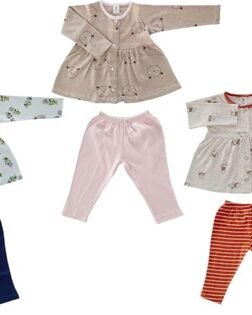 Baby Girl Full Sleeves Frock with Legging Clothing Set, Cotton Frock Dress Set for Baby Girls(Pack of 3)