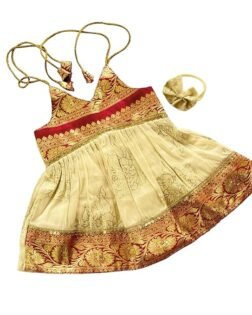Picksparrow Newborn Baby Girl Silk-Cotton Dress/Traditional Birthday Dress/Festive Indianwear with Hairband(Border)