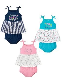 Kuchipoo Baby Girls 100% Cotton Top and Panty Set - Pack of 3