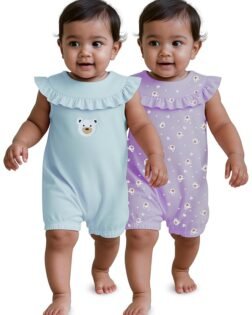 Nuego Pure Cotton Bodysuit for New Born Baby Girls, Full Sleeve Ultra-Soft Onesies for Newborn Baby Dress Cotton Trendy Printed Multicolor Footed Rompers Sleepsuits New Born (0-24 Months)