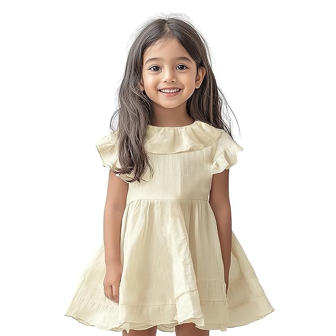 Kidbea® Baby Girls’ Linen Dress | Comfortable, Trendy Ruffled Sleeves & Hem, Soft Breathable Fabric for Everyday & Special Occasions