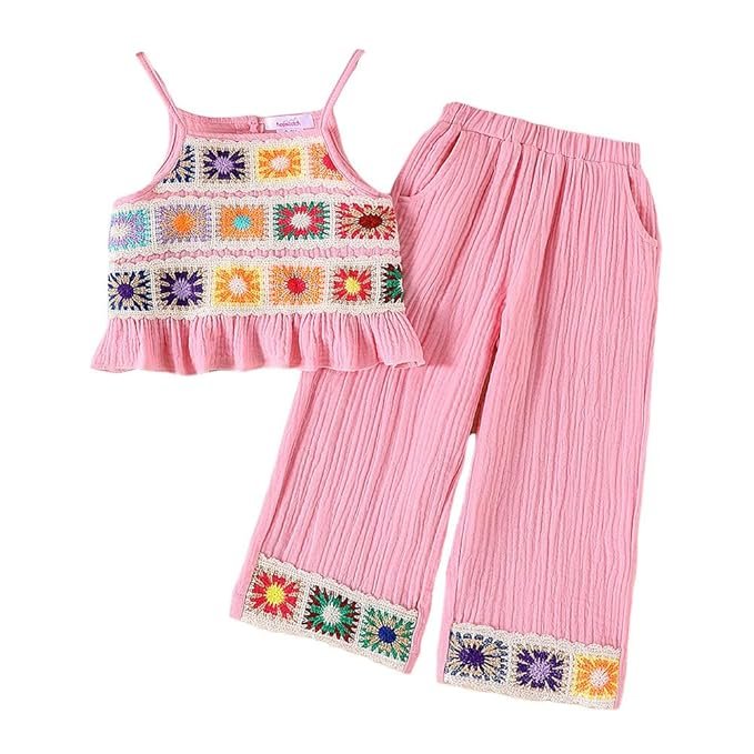 Hopscotch Girls Cotton Blend Printed Sleeveless Embellished Pant Set