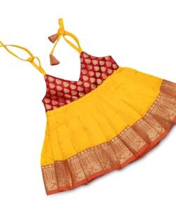 Picksparrow Newborn Baby Girl Silk Frock/Diwali Dress/Ethnicwear/Festive Indianwear(Silk -Cotton Brocade)