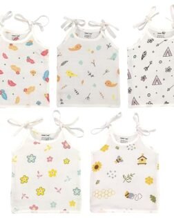 TUMMY TIME - 100% Cotton Muslin Knot Type Jabla | White Jhabla | Assorted Pack of 5 | for Boys & Girls | Summerwear Jabala | Sleeveless Vest | Baby Products