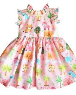 Stanwells Kids Dress for Girls Animal Printed Knee Length Rayon Cotton Casual Frock for Baby Girls Fit and Flare Back Zipper Beautiful Sleeveless Birthday Girls for Dress