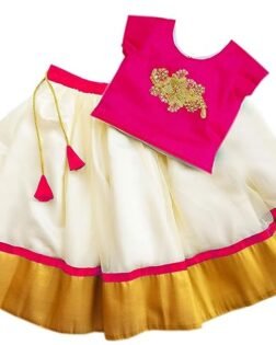 Stanwells Kids Baby Girls Cotton Silk Readymade Lehenga Choli Set | Traditional Embroidered South Indian Pattu Pavadai Ethnic Wear for Girls