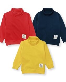 YUV Baby Boys & Girls Winter wear Turtle Neck Cotton Fleece Tshirt - Pack of 3