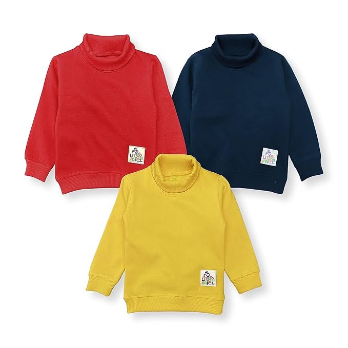 YUV Baby Boys & Girls Winter wear Turtle Neck Cotton Fleece Tshirt - Pack of 3
