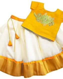 Stanwells Kids Baby Girls Cotton Silk Readymade Lehenga Choli Set | Traditional Embroidered South Indian Pattu Pavadai Ethnic Wear for Girls